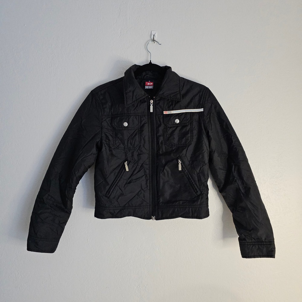 Diesel Women's Black Nylon Moto Bomber Zip Up Jacket M Streetwear Utility - Picture 14 of 15